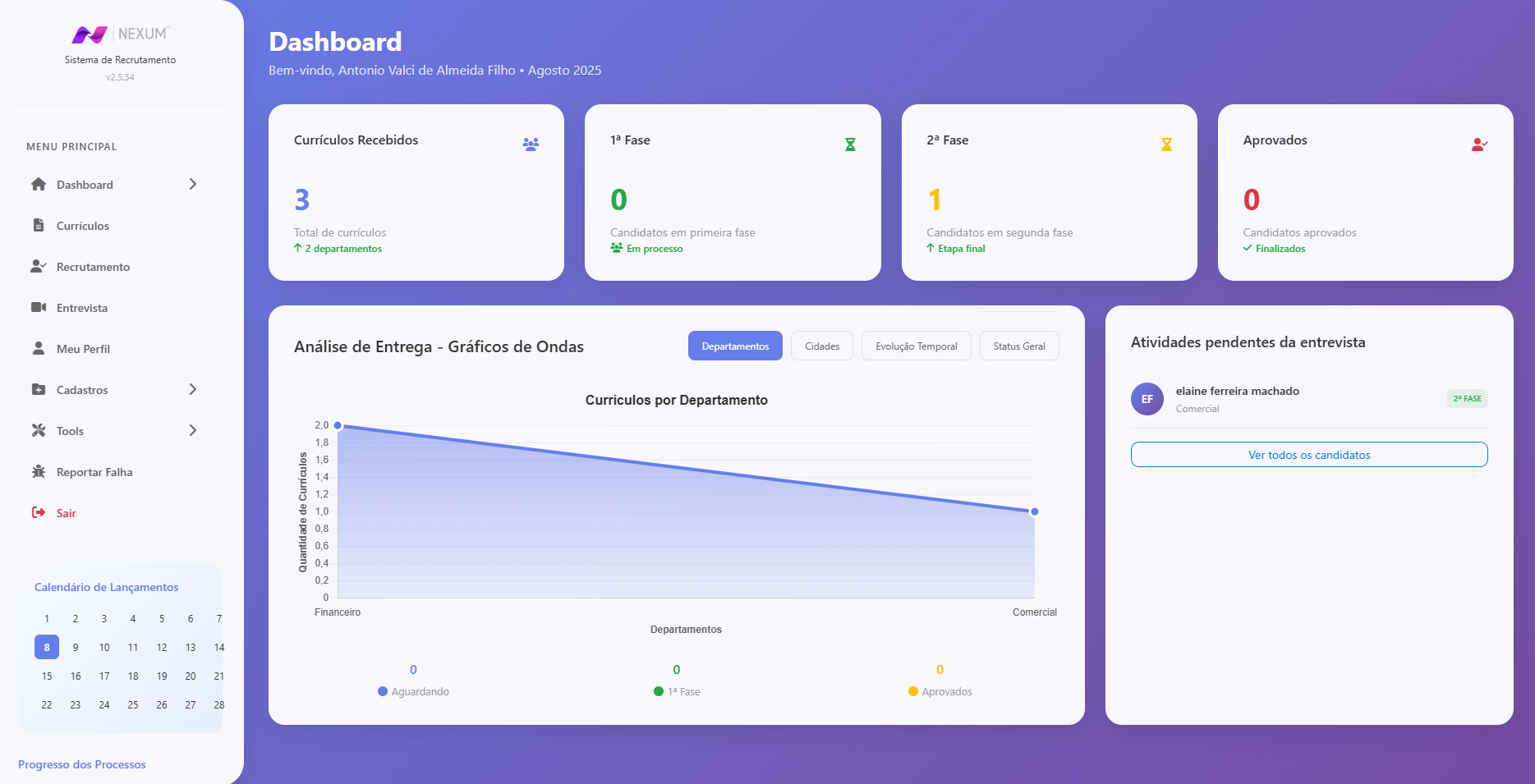 Interface do sistema Nexum para Processo Seletivo