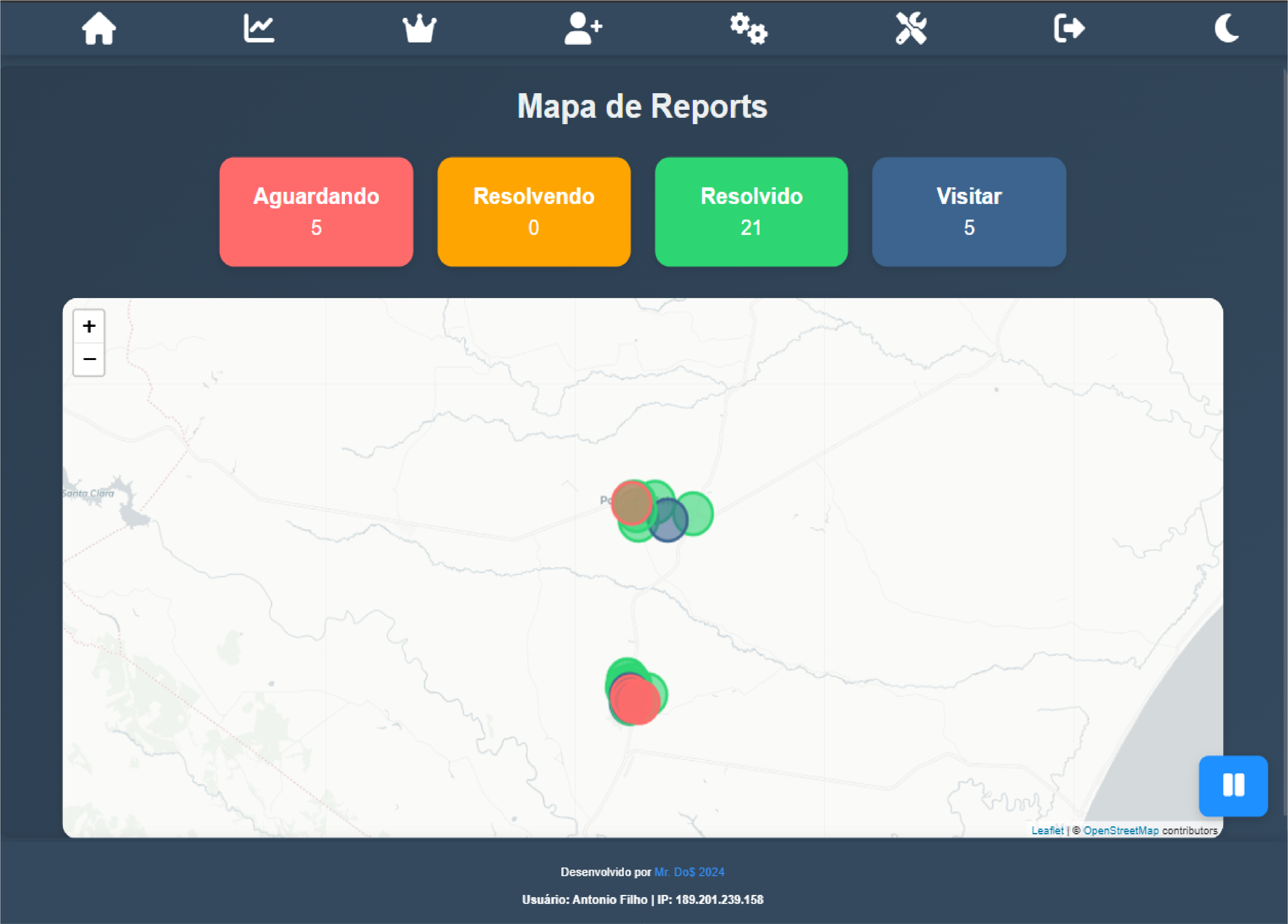 Interface do Sistema de Reports de Falhas